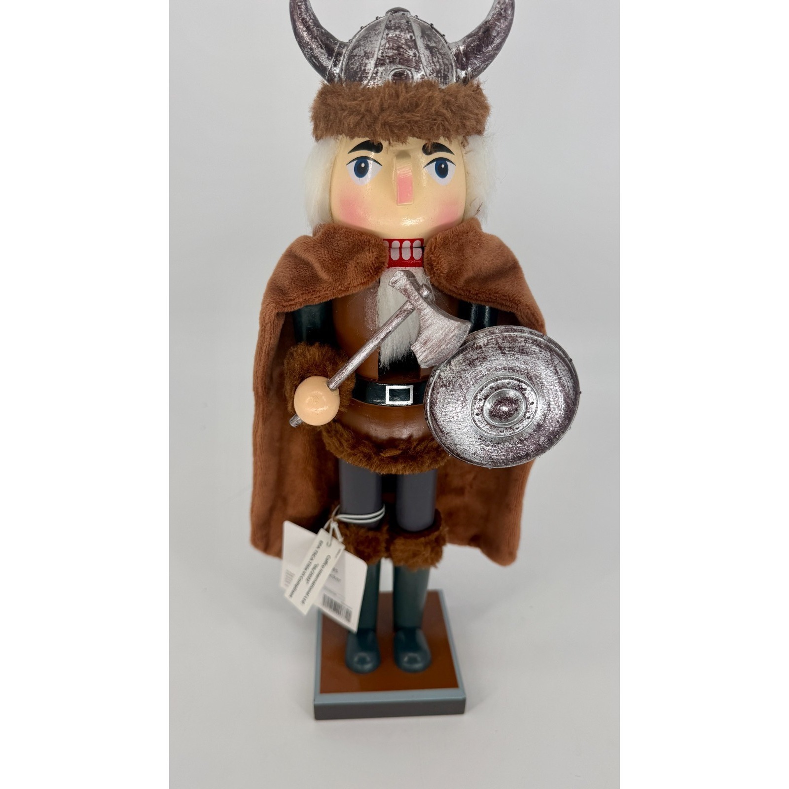 Viking Nutcracker Faux Fur Cape Helmet Axe Shield Nordic Xmas Decor